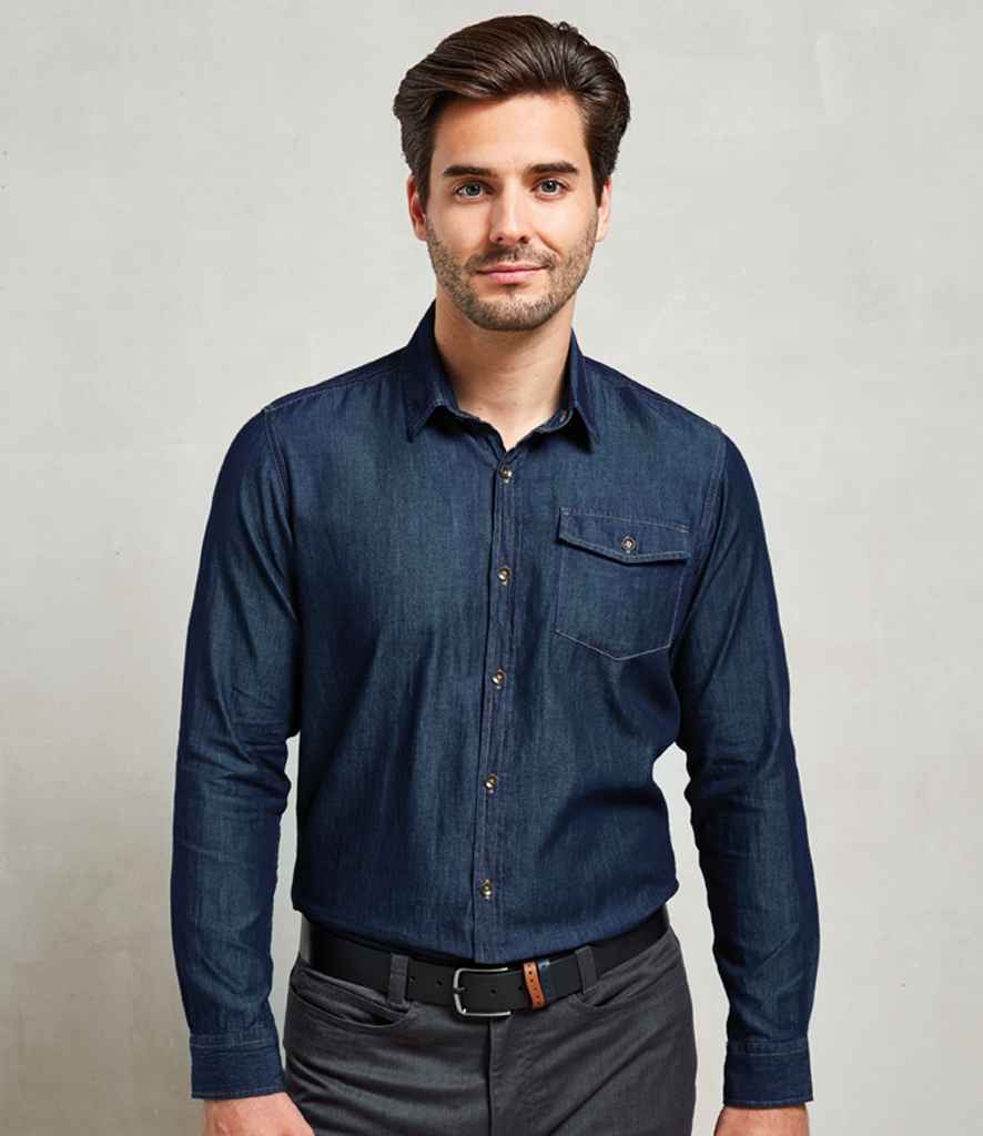 [PR222 BDM XS] Premier Jeans Stitch Denim Shirt (XS, Black Denim)