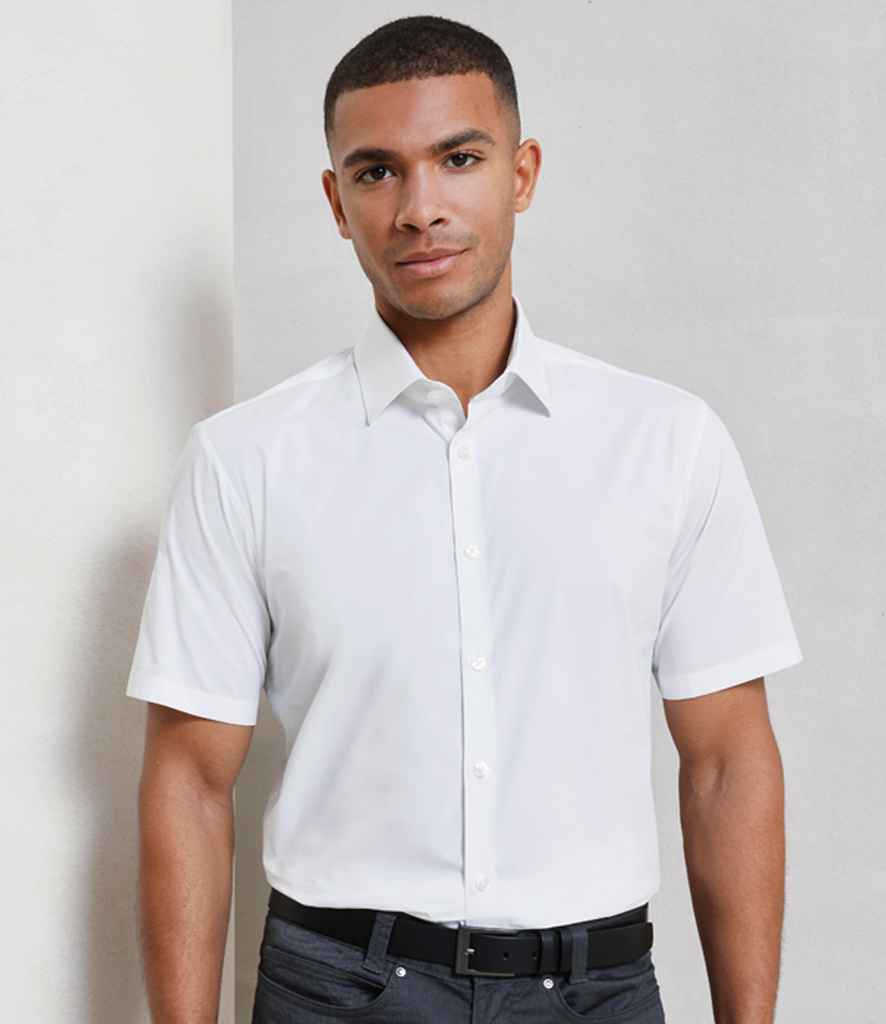 [PR246 PAB XS] Premier Short Sleeve Stretch Fit Poplin Shirt (XS, Pale Blue)