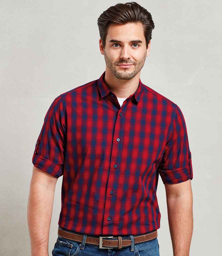 [PR250 WH/NV S] Premier Mulligan Check Long Sleeve Shirt (S, White/Navy)