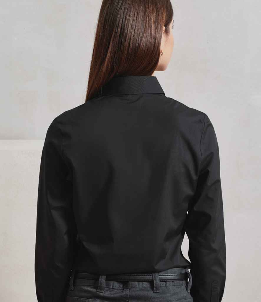[PR303 BLK XS] Premier Ladies Recyclight® Long Sleeve Poplin Shirt (XS, Black)