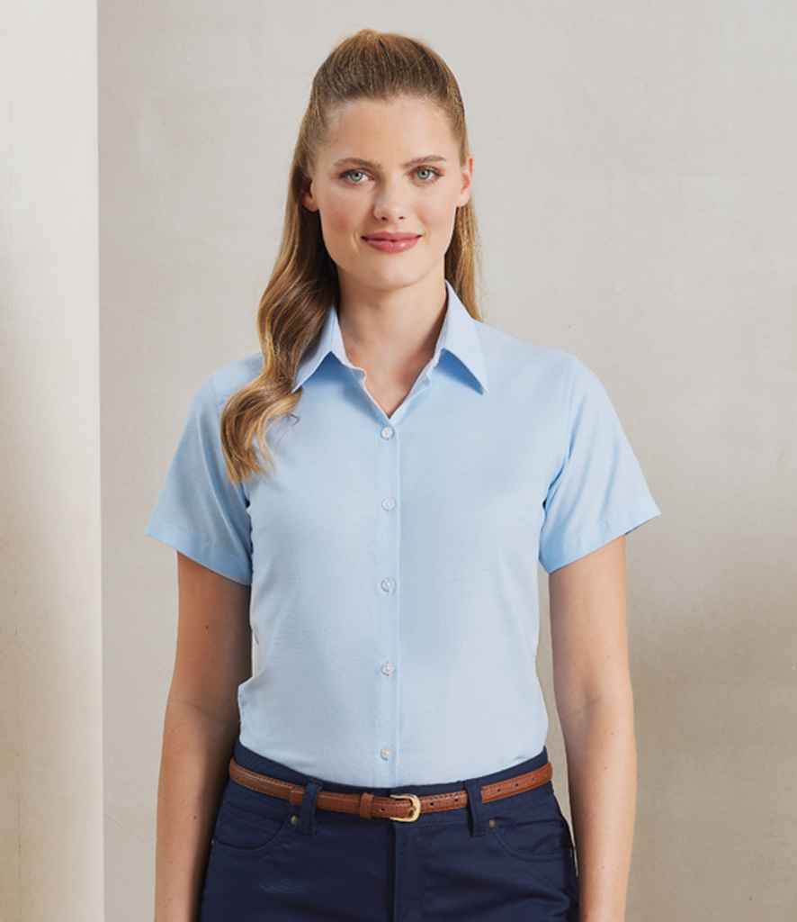 [PR336 BLK 8] Premier Ladies Signature Short Sleeve Oxford Shirt (8, Black)