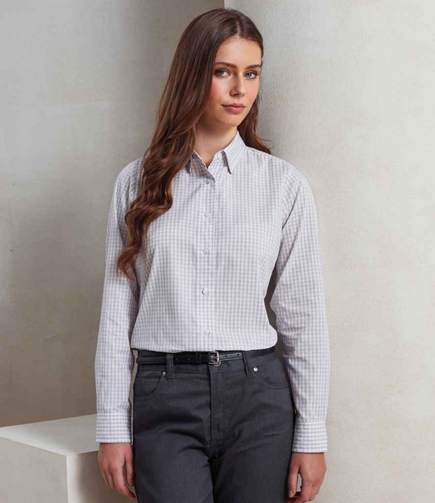 [PR352 LB/WH XS] Premier Ladies Maxton Check Long Sleeve Shirt (XS, Light Blue/White)