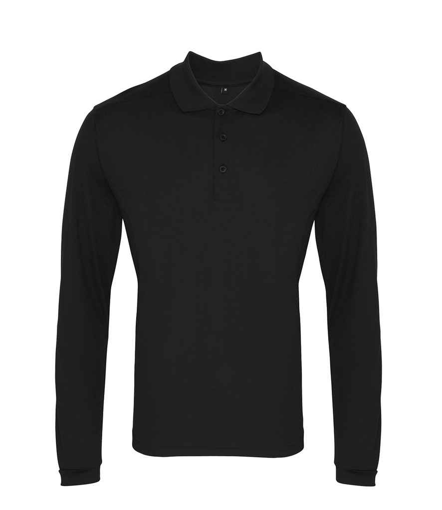 [PR617 BLK XS] Premier Long Sleeve Coolchecker® Piqué Polo Shirt (XS, Black)