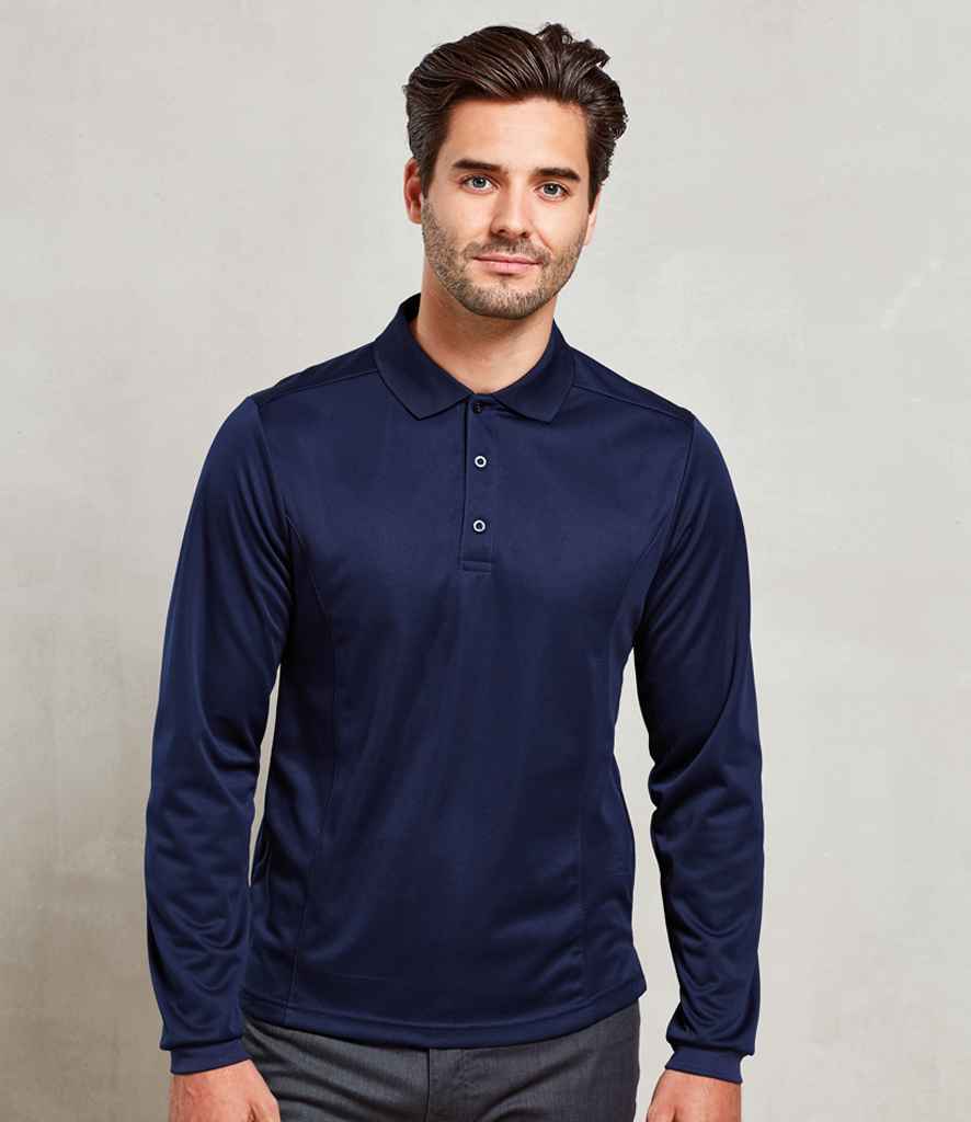 [PR617 BLK XS] Premier Long Sleeve Coolchecker® Piqué Polo Shirt (XS, Black)