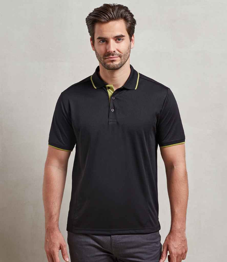 [PR618 BK/LM S] Premier Contrast Coolchecker® Piqué Polo Shirt (S, Black/Lime Green)