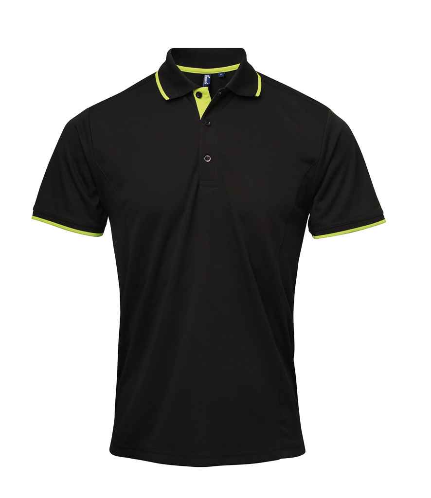 [PR618 BK/LM S] Premier Contrast Coolchecker® Piqué Polo Shirt (S, Black/Lime Green)