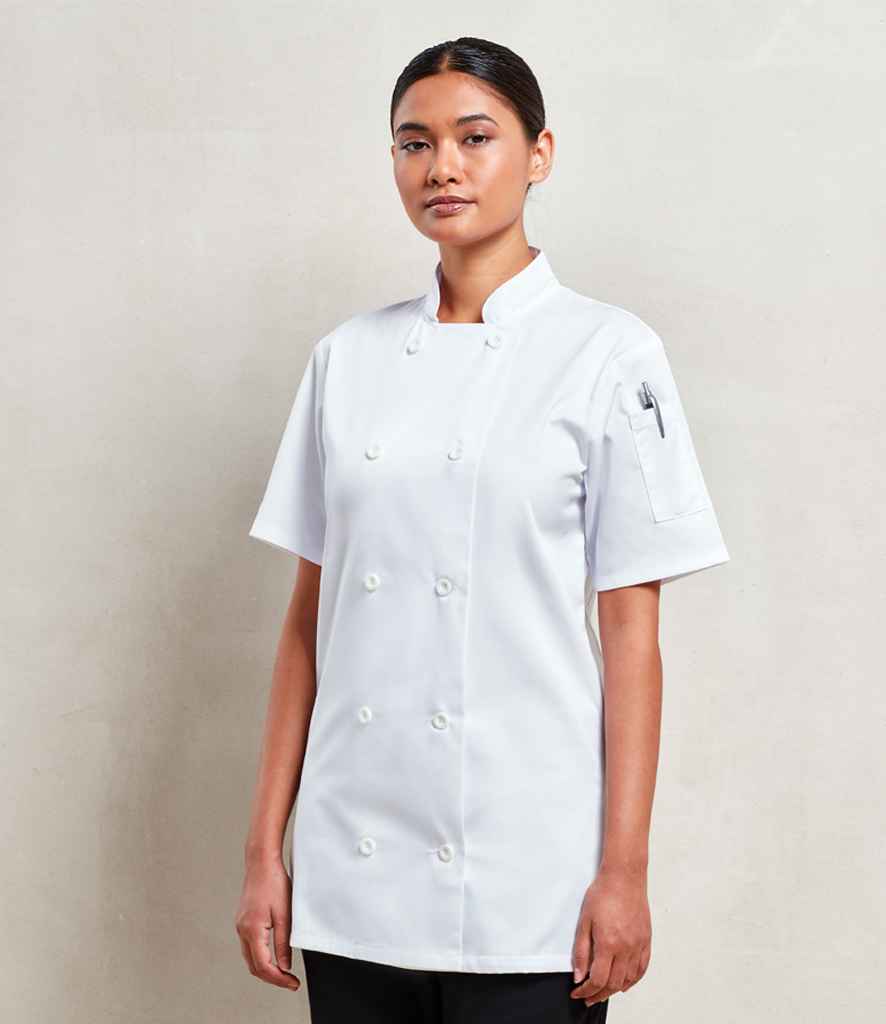 [PR670 WHI XS] Premier Ladies Short Sleeve Chef's Jacket (XS)