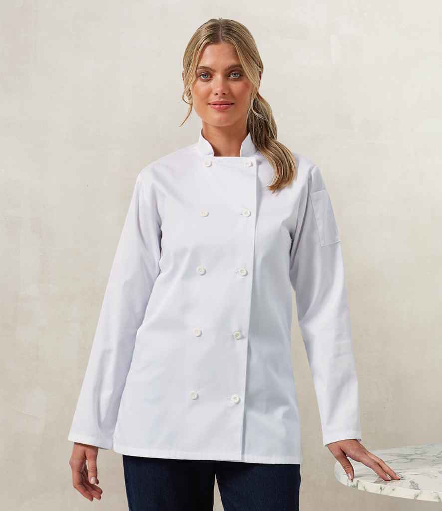 [PR671 WHI XS] Premier Ladies Long Sleeve Chef's Jacket (XS)