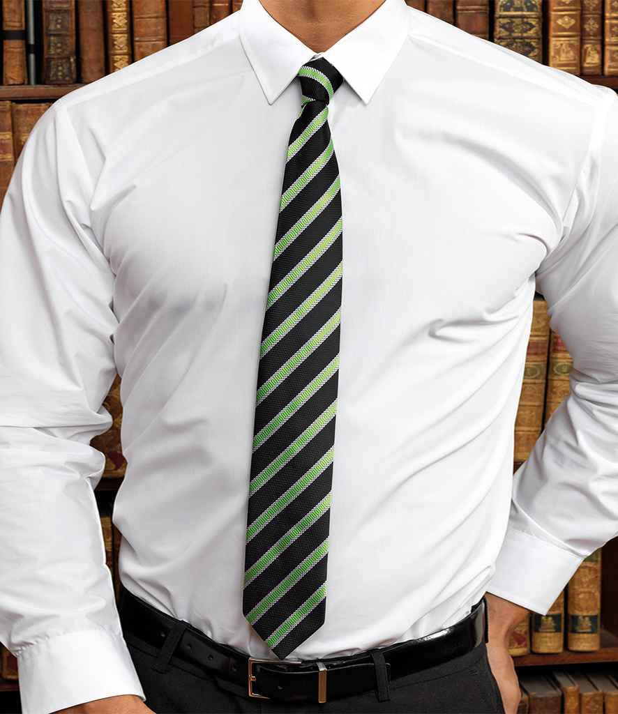 [PR783 BK/LM ONE] Premier Waffle Stripe Tie (Black/Lime Green)