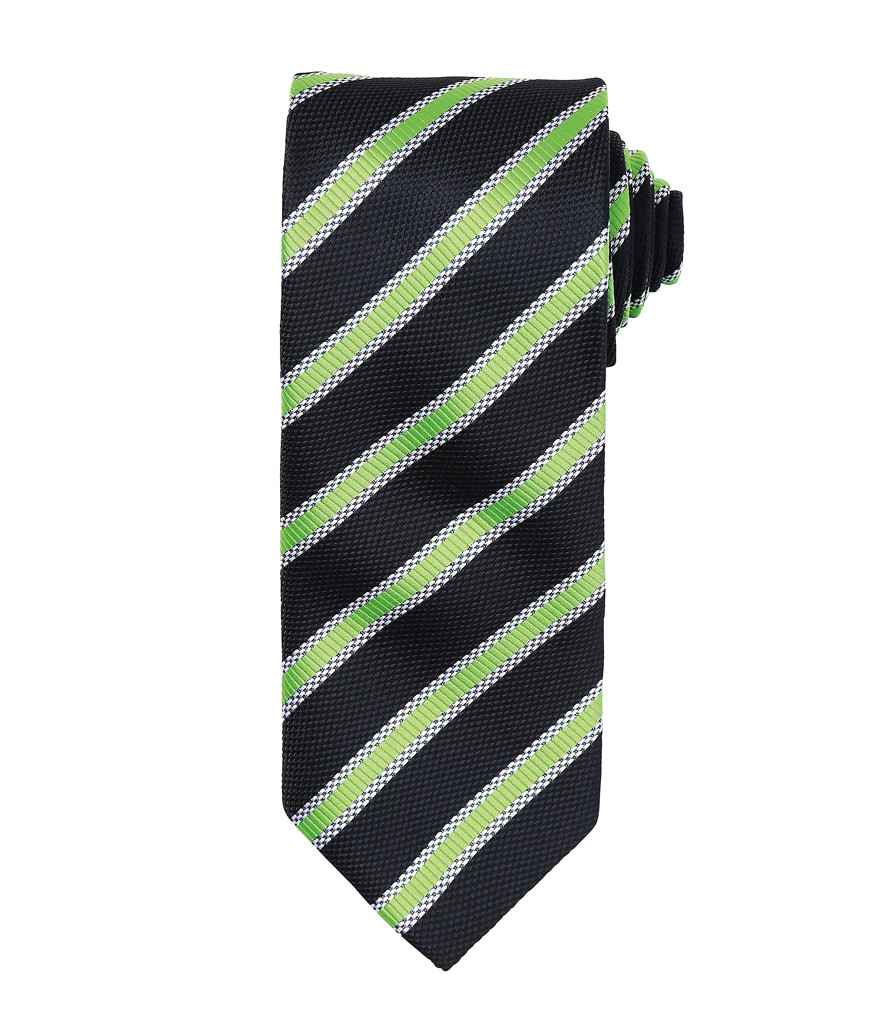 [PR783 BK/LM ONE] Premier Waffle Stripe Tie (Black/Lime Green)