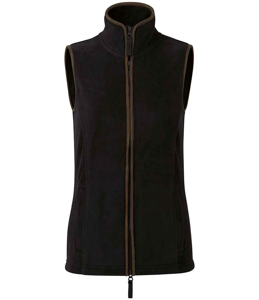 [PR804 BK/BN XS] Premier Ladies Artisan Fleece Gilet (XS, Black/Brown)