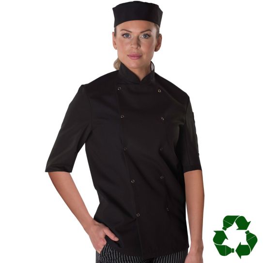 Chef Jacket S/S 100% Poly (Black, XS)