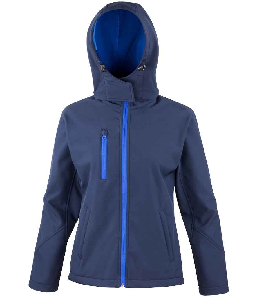 [RS230F NV/RY XS] Result Core Ladies Hooded Soft Shell Jacket (XS, Navy/Royal Blue)