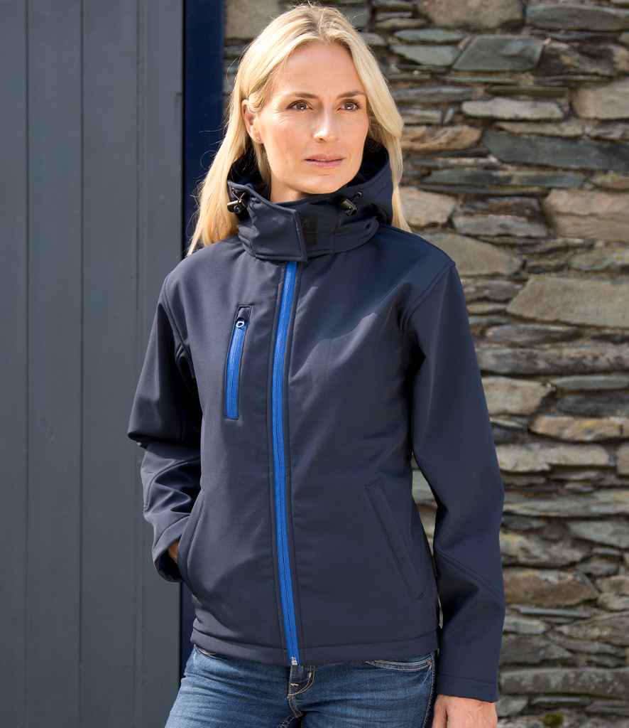 [RS230F NV/RY XS] Result Core Ladies Hooded Soft Shell Jacket (XS, Navy/Royal Blue)