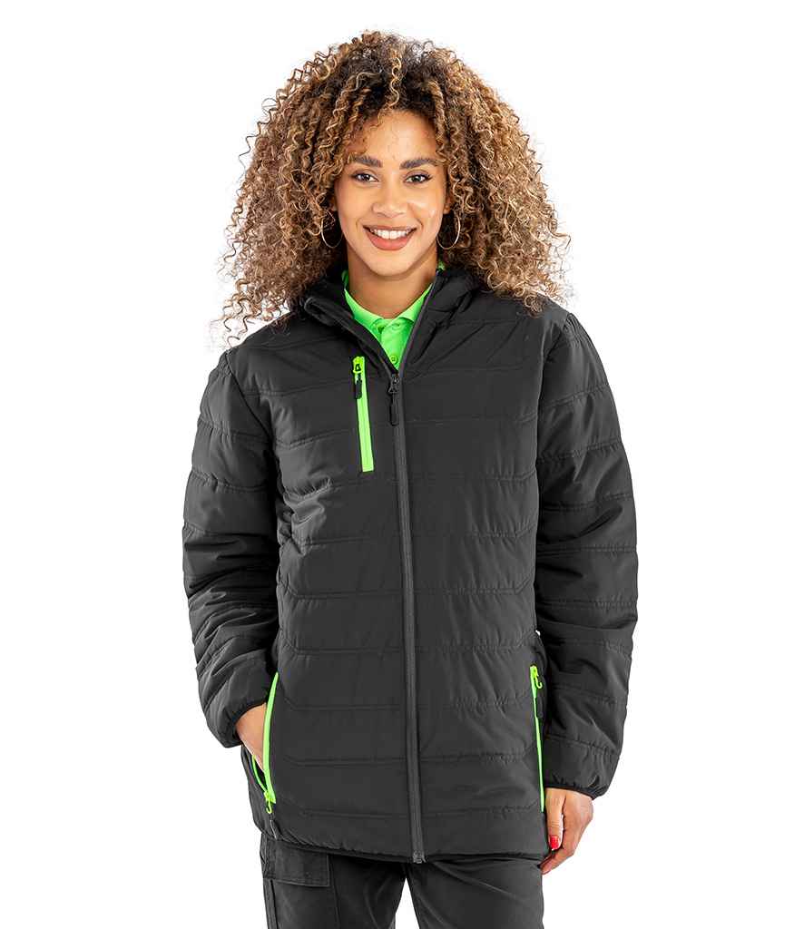 [RS240 BK/LM XS] Result Genuine Recycled Compass Padded Winter Jacket (XS, Black/Lime Green)