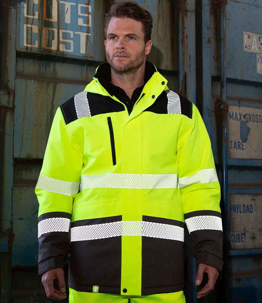 [RS475 FY/BK S] Result Safe-Guard Extreme Tech Printable Soft Shell Safety Jacket (S, Fluorescent Yellow/Black)