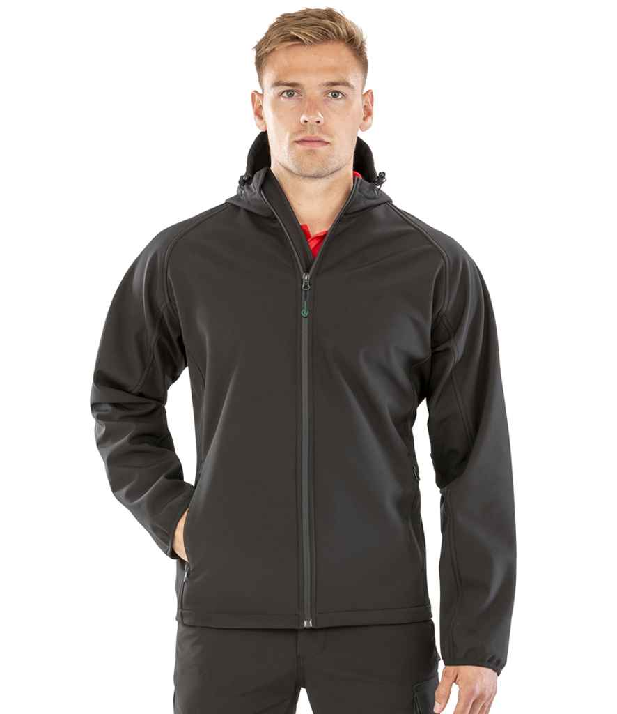 [RS911M BLK S] Result Genuine Recycled Three Layer Printable Hooded Soft Shell Jacket (S, Black)
