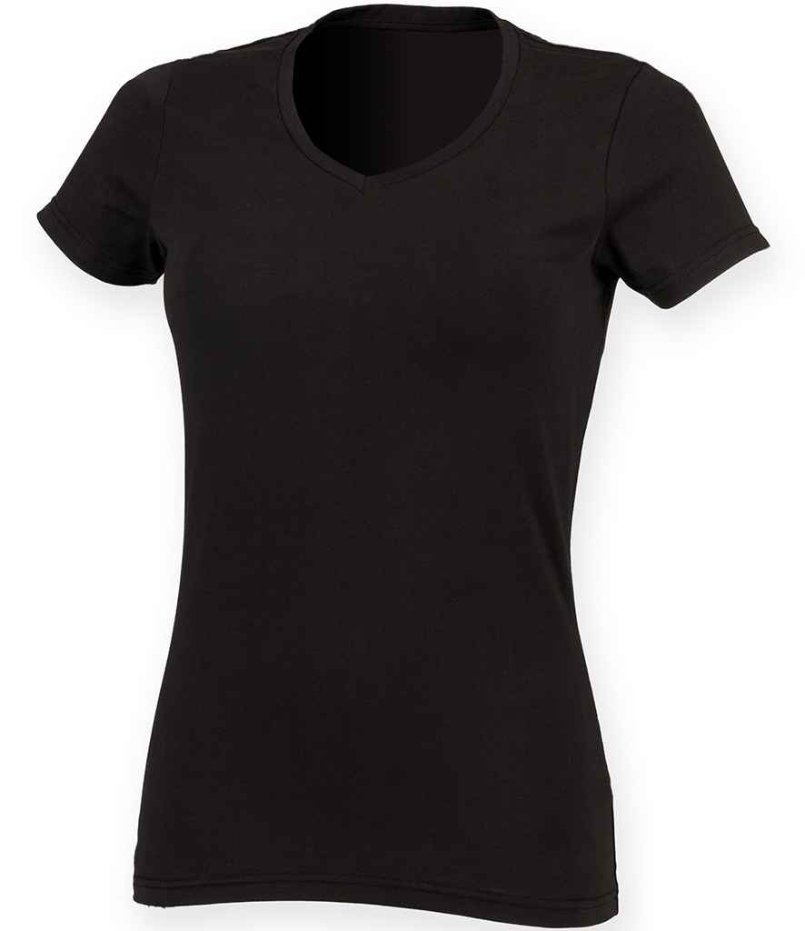 [SK122 BLK XS] SF Clothing Ladies Feel Good Stretch V Neck T-Shirt (XS, Black)