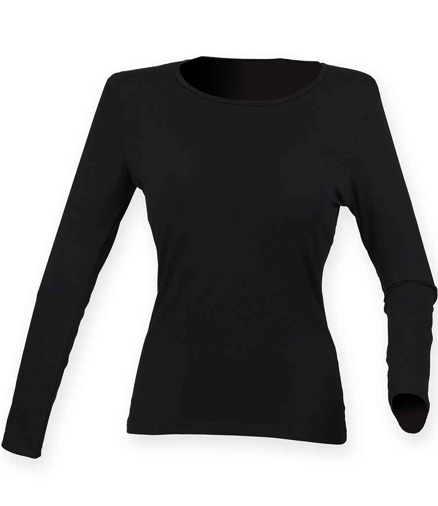 [SK124 BLK XS] SF Clothing Ladies Feel Good Long Sleeve Stretch T-Shirt (XS, Black)