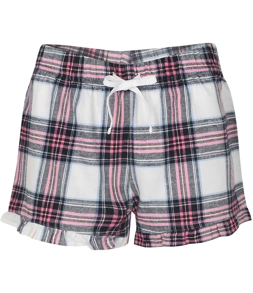 [SK82 WH/PI XXS] SF Clothing Ladies Tartan Frill Lounge Shorts (XXS, White/Pink)