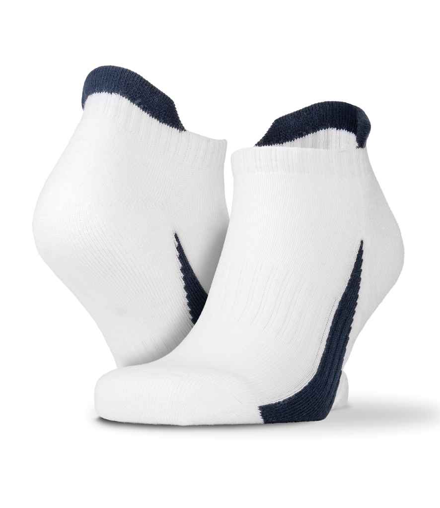 [SR293 WH/NV S/M] Spiro 3 Pack Sports Sneaker Socks (S/M, White/Navy)