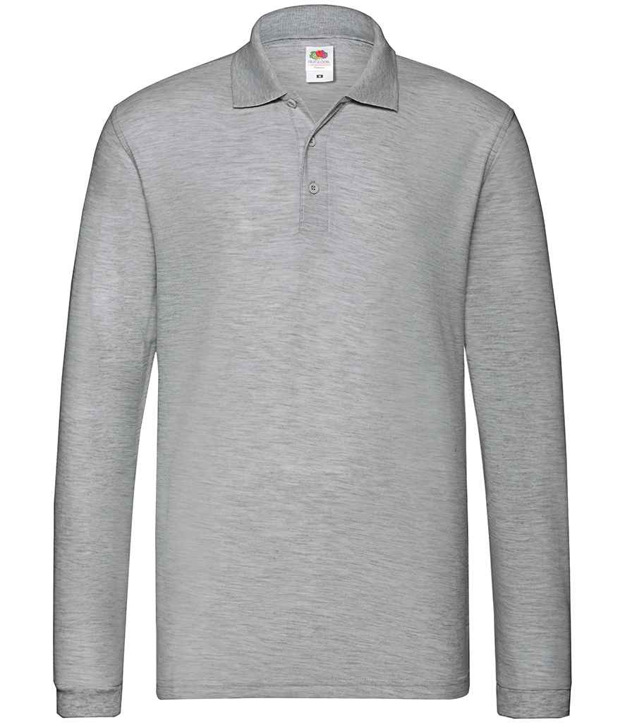 [SS24 AHE S] Fruit of the Loom Premium Long Sleeve Cotton Piqué Polo Shirt (S, Athletic Heather)
