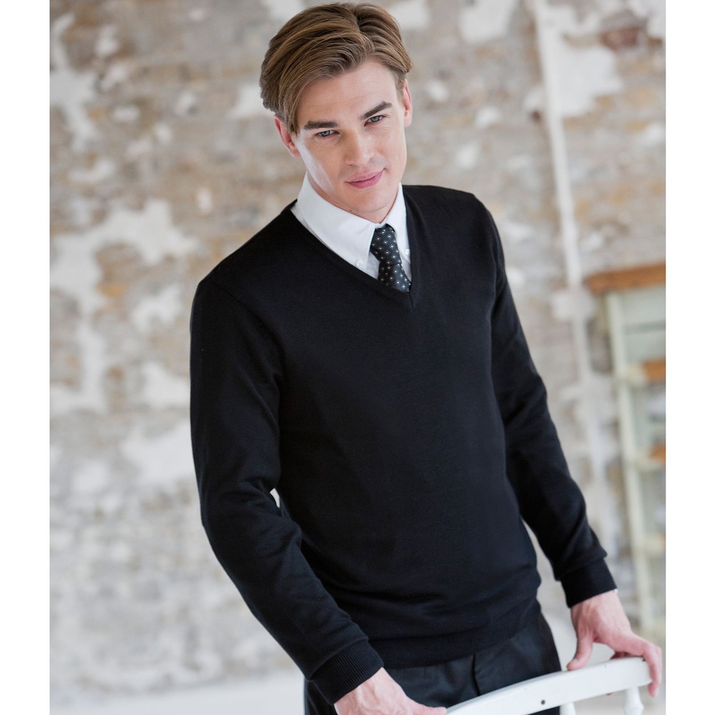 Henbury 12 Gauge V-Neck Jumper (Black, XXS)