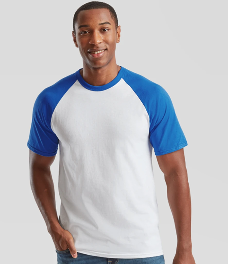 [SS31 WH/RY S] Fruit of the Loom Contrast Baseball T-Shirt (S, White/Royal Blue)