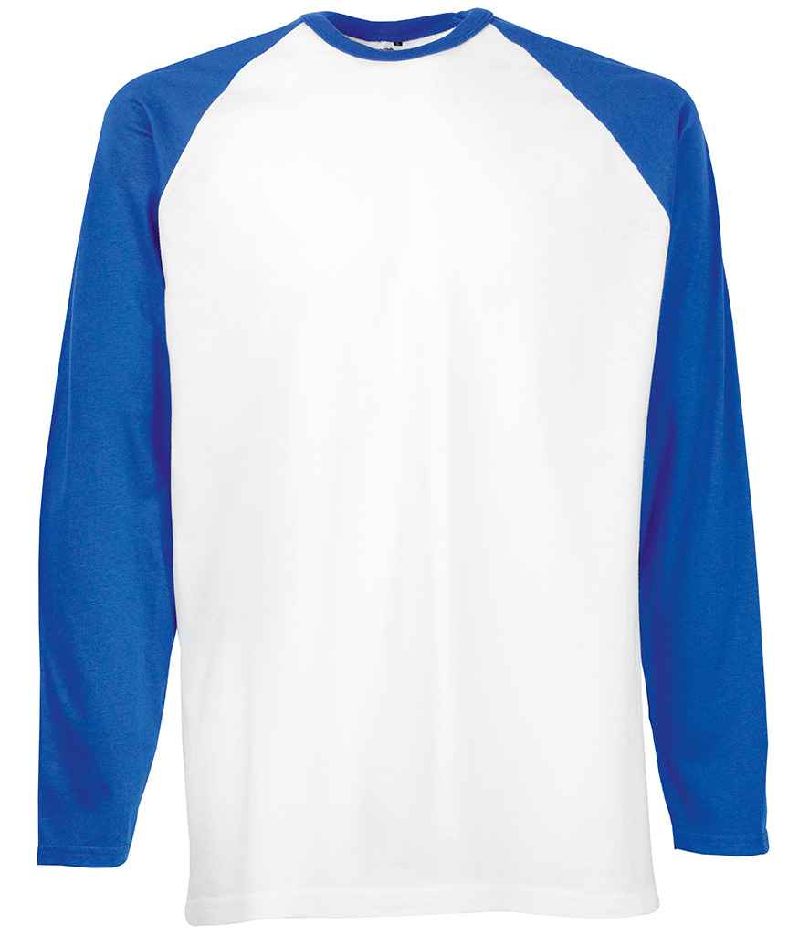 [SS32 WH/RY S] Fruit of the Loom Contrast Long Sleeve Baseball T-Shirt (S, White/Royal Blue)