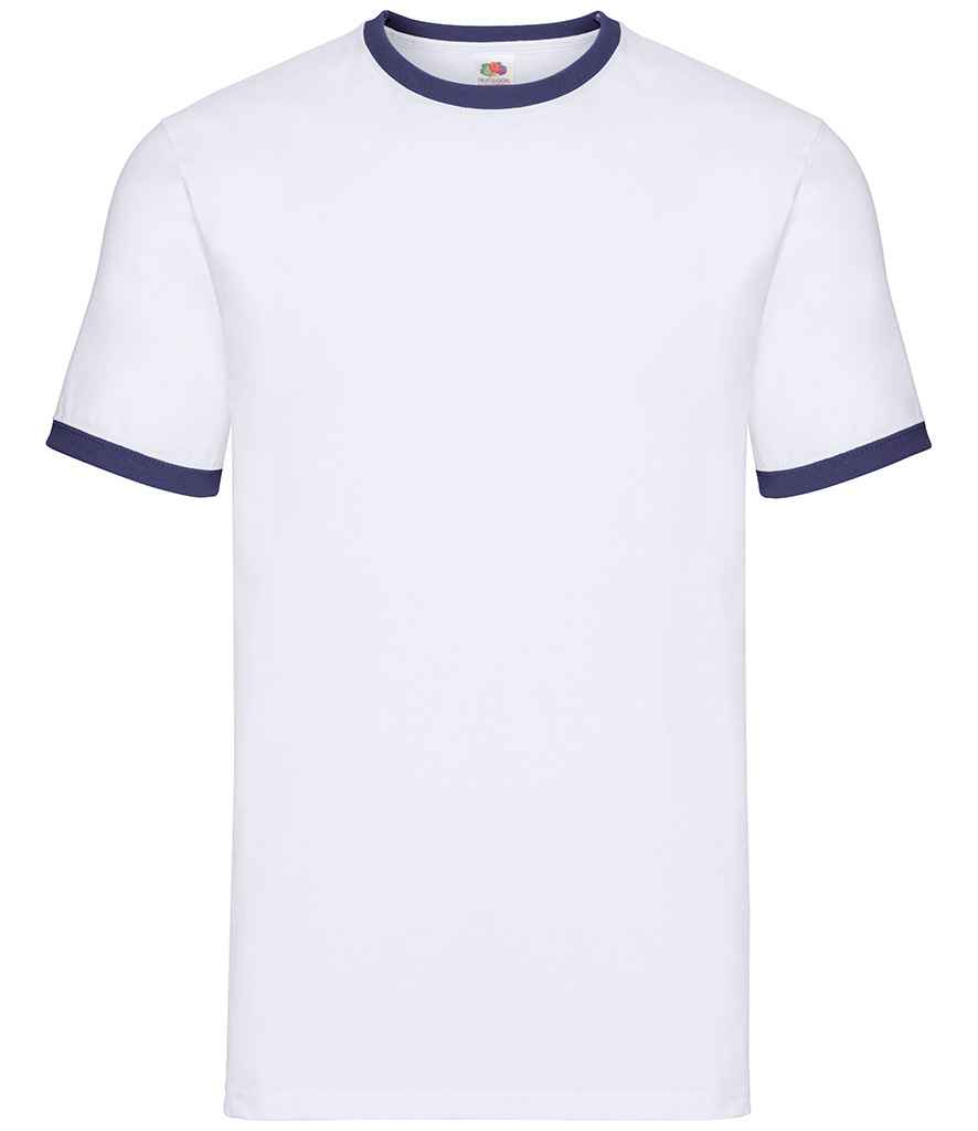 [SS34 WH/NV S] Fruit of the Loom Contrast Ringer T-Shirt (S, White/Navy)