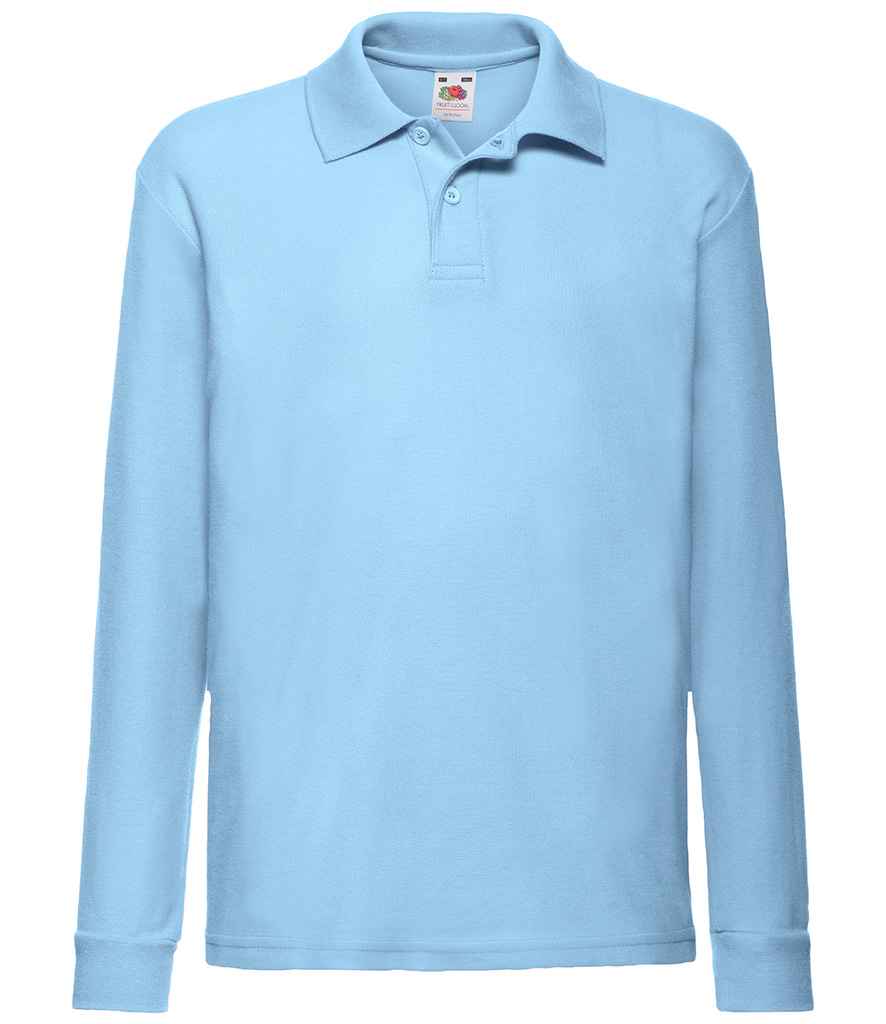 [SS45B SKY 3-4] Fruit of the Loom Kids Long Sleeve Poly/Cotton Piqué Polo Shirt (3-4, Sky Blue)