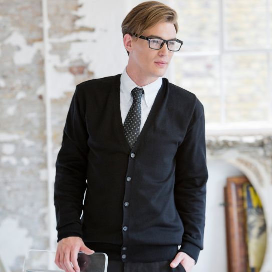 Henbury Men's V Button Cardigan (Black, S)