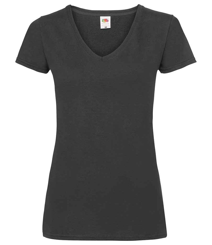 [SS702 BLK XS] Fruit of the Loom Lady Fit Value V Neck T-Shirt (XS, Black)