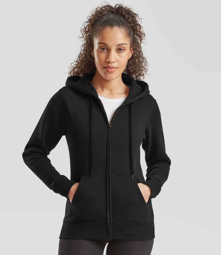 [SS82 BLK XS] Fruit of the Loom Premium Lady Fit Zip Hooded Jacket (XS, Black)
