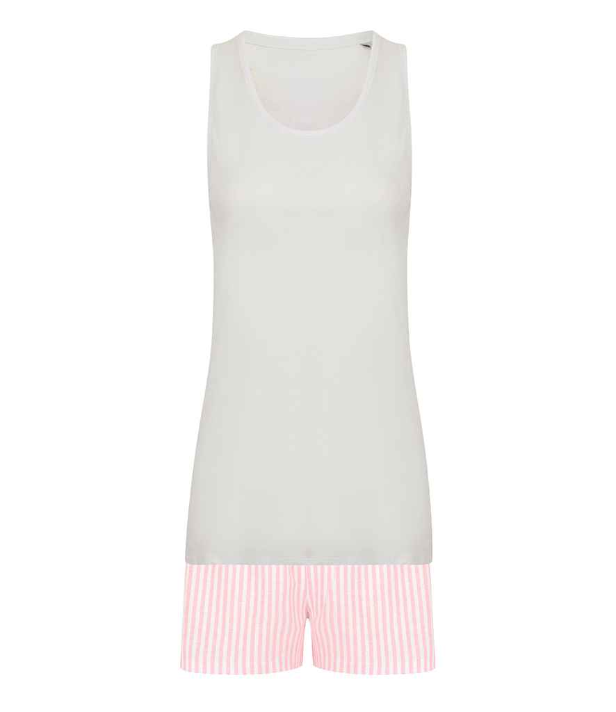 [TC52 WH/PI XS] Towel City Short PJ's in a Bag (XS, White/Pink)