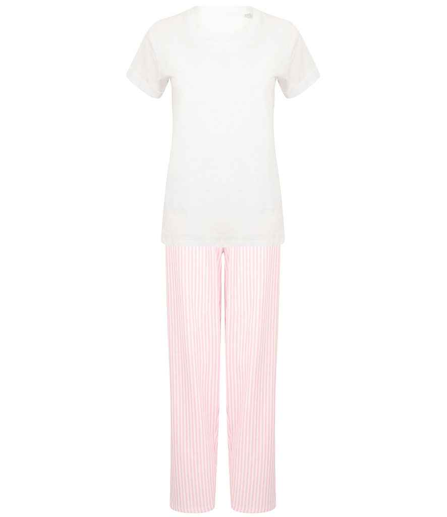 [TC53 WH/PI XS] Towel City Long PJ's in a Bag (XS, White/Pink)