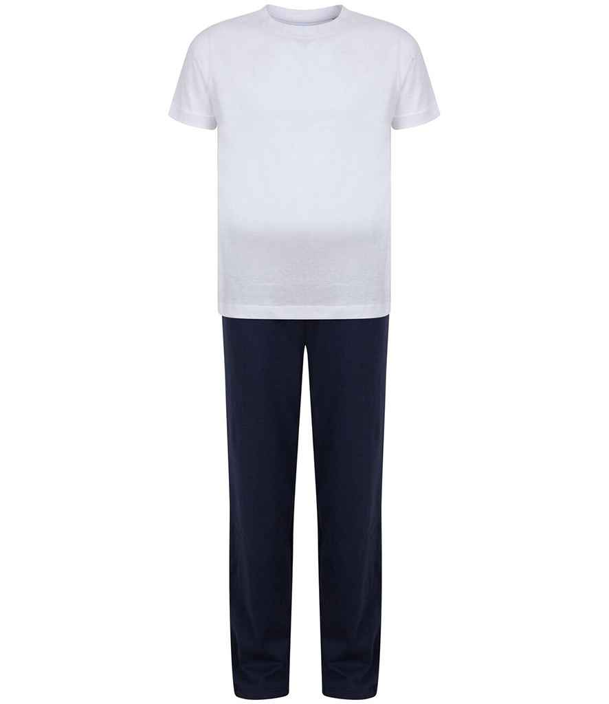 [TC59 WH/NV 3-4] Towel City Kids Long PJ's (3-4, White/Navy)