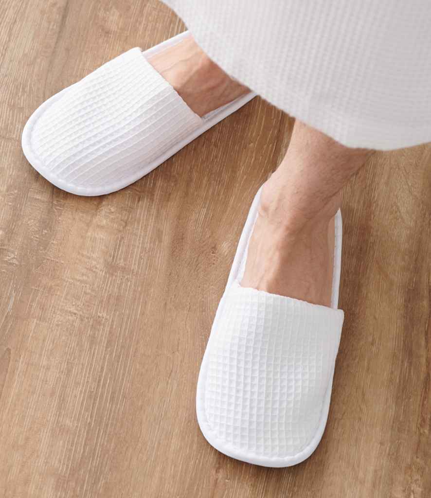 [TC66 WHI 4-7] Towel City Waffle Mule Slippers (4-7)