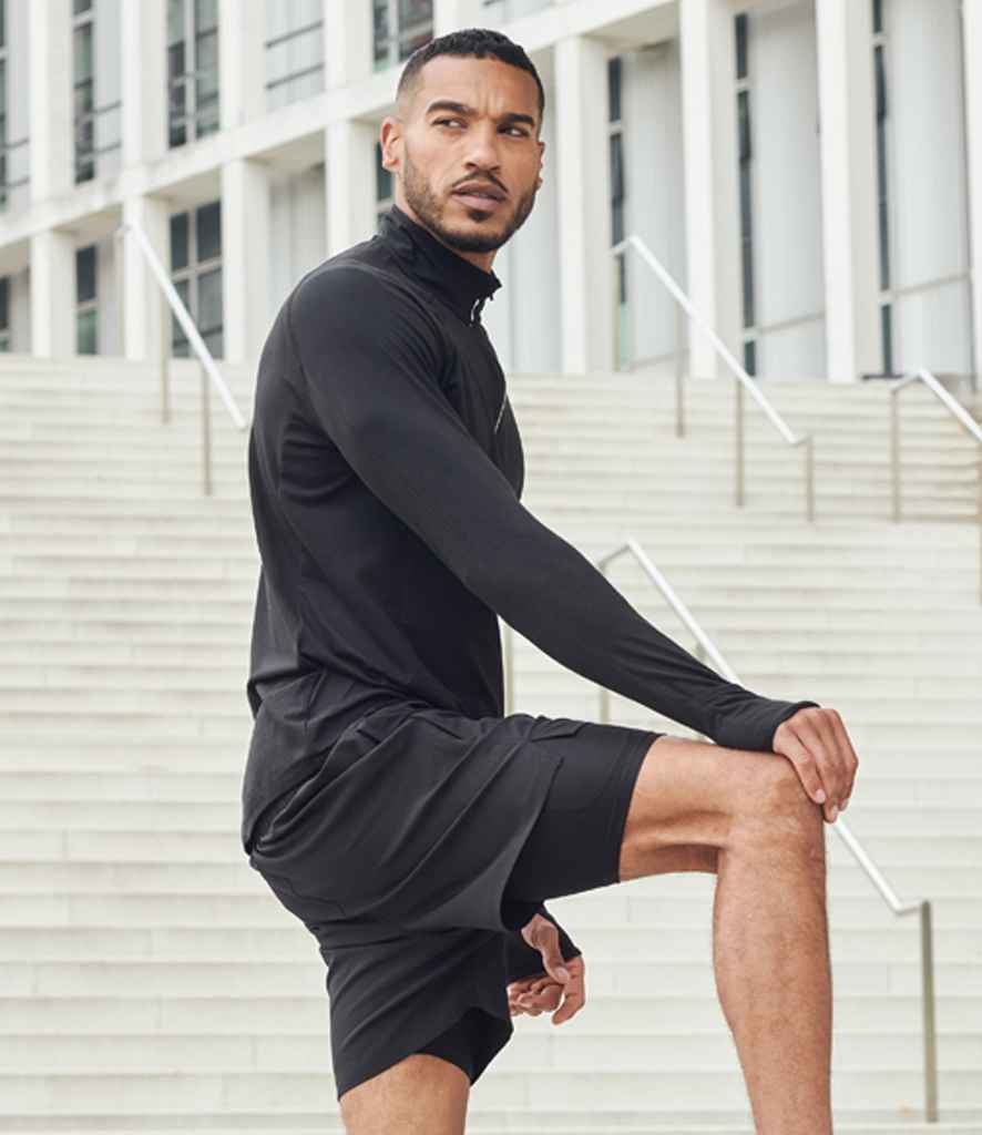 [TL562 BLK XS] Tombo Long Sleeve Zip Neck Performance Top (XS, Black)