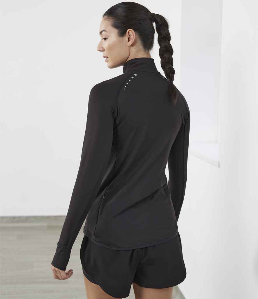 [TL563 BLK XS] Tombo Ladies Long Sleeve Zip Neck Performance Top (XS, Black)
