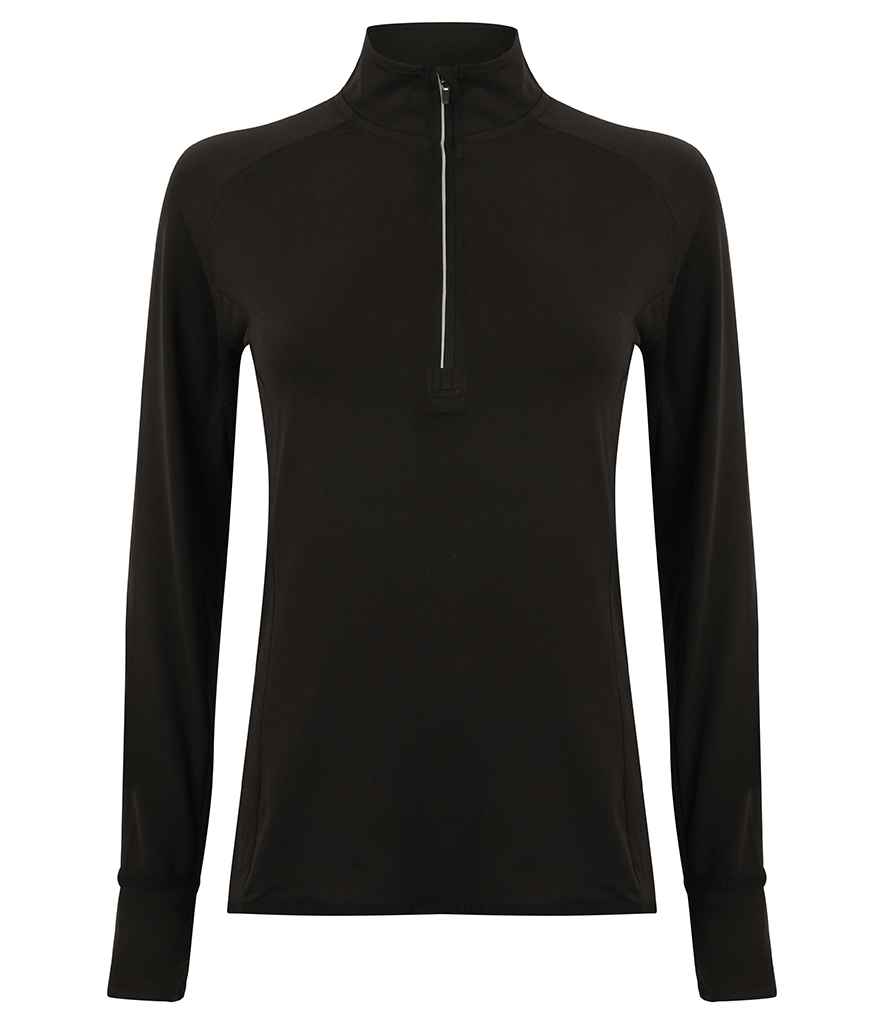 [TL563 BLK XS] Tombo Ladies Long Sleeve Zip Neck Performance Top (XS, Black)