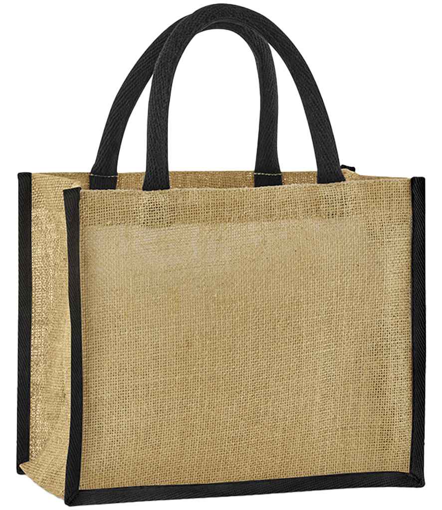 [W473 NT/BK ONE] Westford Mill Natural Starched Jute Midi Tote Bag (Natural/Black)