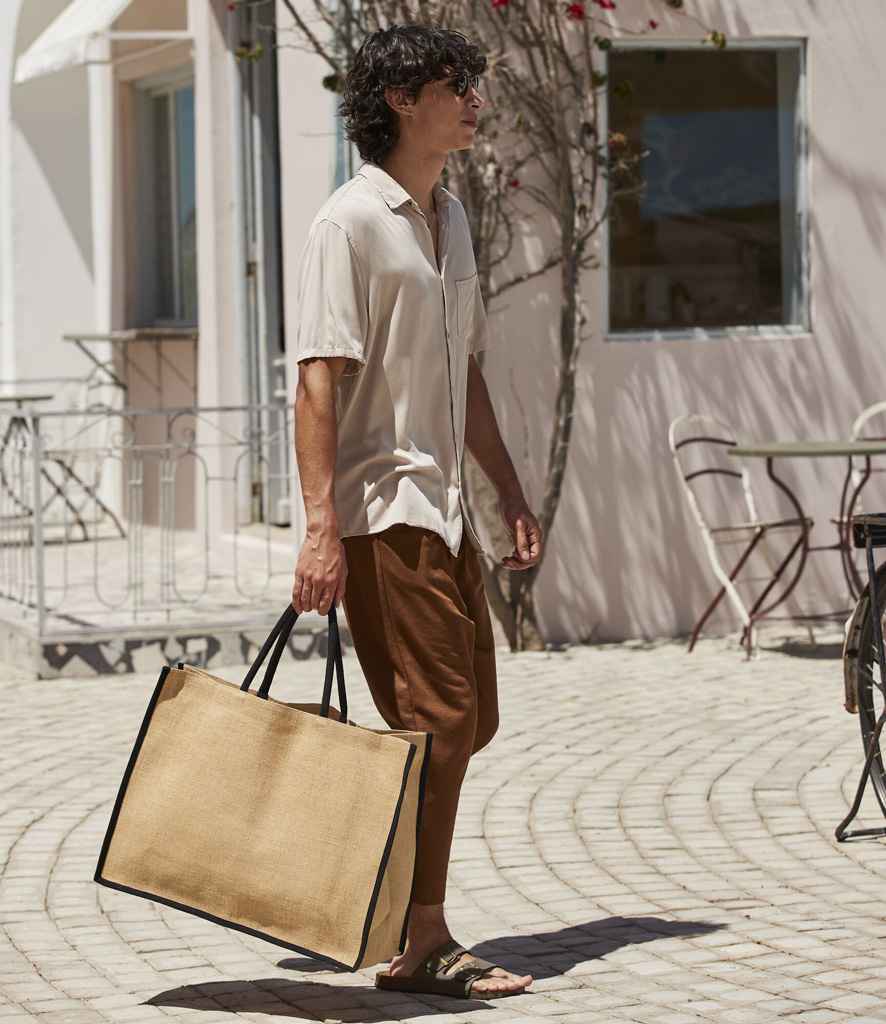 [W475 NT/BK ONE] Westford Mill Natural Starched Jute Market Shopper (Natural/Black)