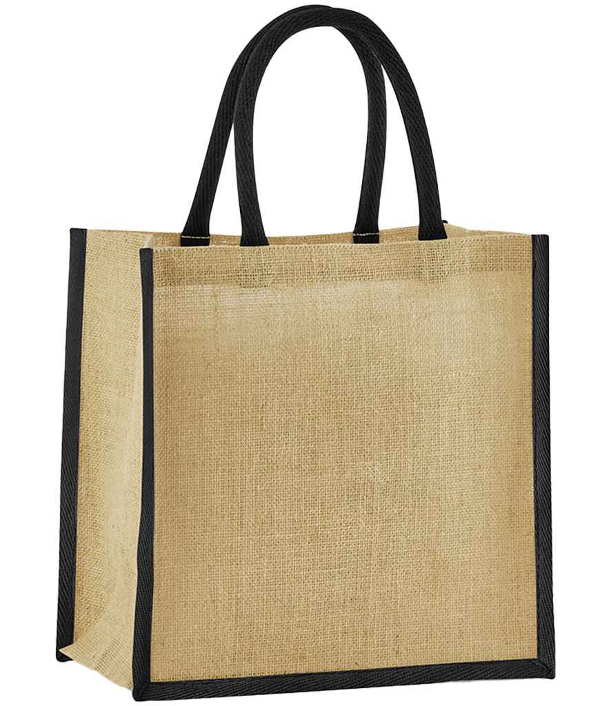 [W477 NT/BK ONE] Westford Mill Natural Starched Jute Mini Gift Bag (Natural/Black)