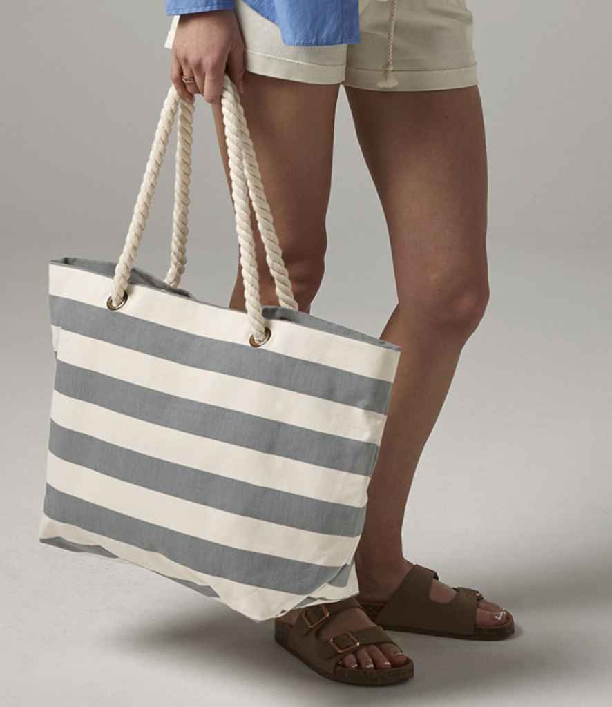 [W680 NT/NV ONE] Westford Mill Nautical Beach Bag (Natural/Navy)