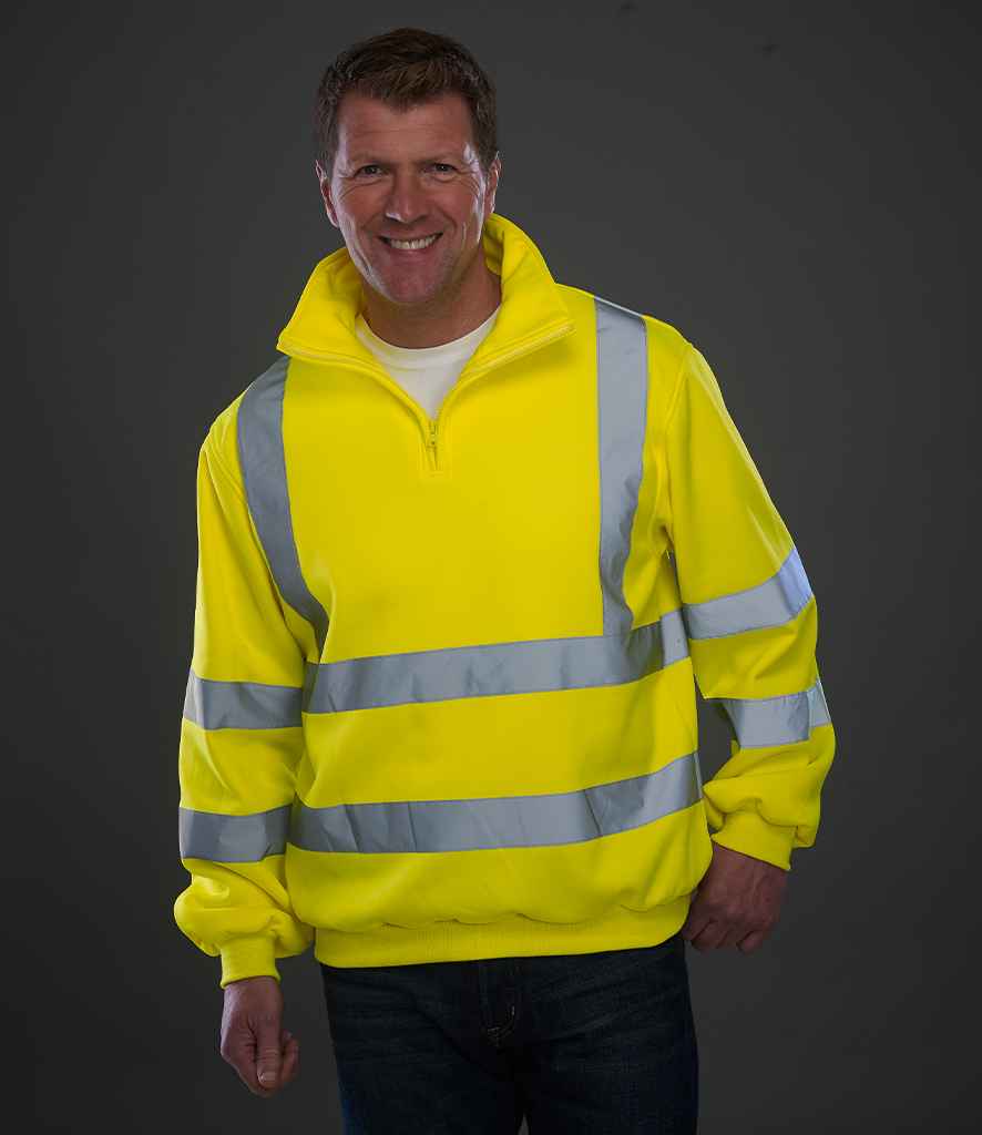 [YK033 YEL S] Yoko Hi-Vis Zip Neck Sweatshirt (S, Yellow)