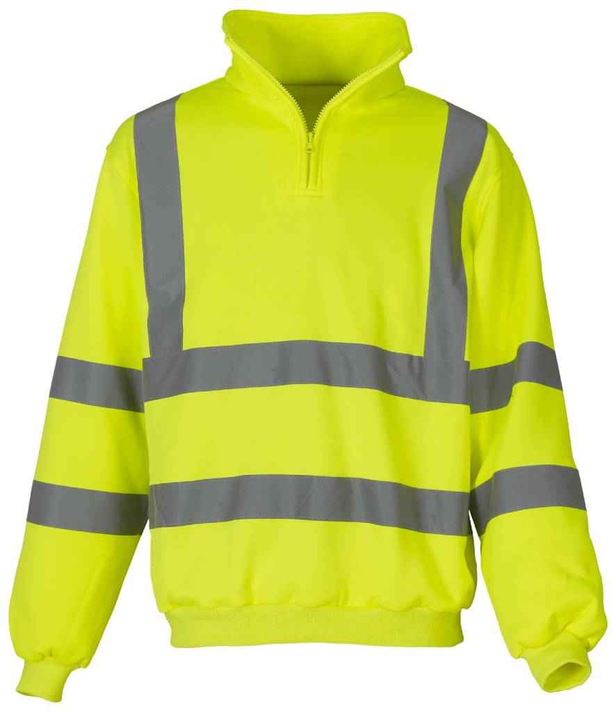[YK033 YEL S] Yoko Hi-Vis Zip Neck Sweatshirt (S, Yellow)