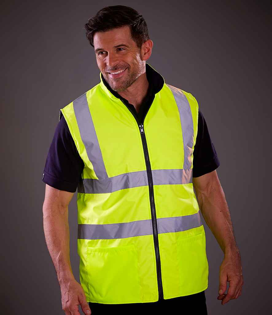[YK061 YEL S] Yoko Hi-Vis Reversible Fleece Bodywarmer (S, Yellow)