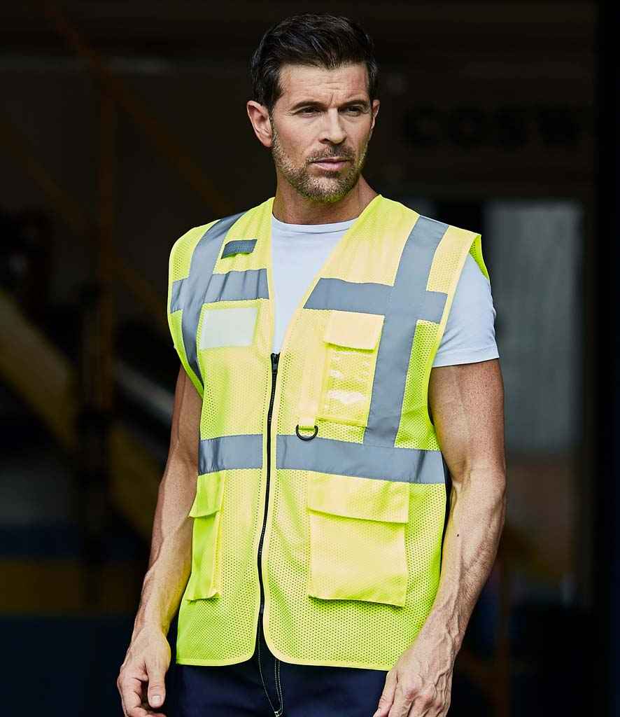 [YK107 YL/RY S] Yoko Hi-Vis Top Cool Open Mesh Executive Waistcoat (S, Yellow/Royal Blue)