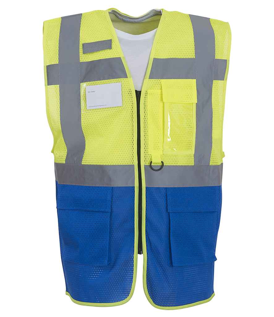[YK107 YL/RY S] Yoko Hi-Vis Top Cool Open Mesh Executive Waistcoat (S, Yellow/Royal Blue)